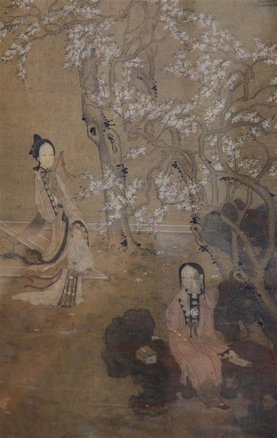 Two Chinese School paintings on paper of ladies, 18th/19th century, 142cm x 41cm, framed and glazed